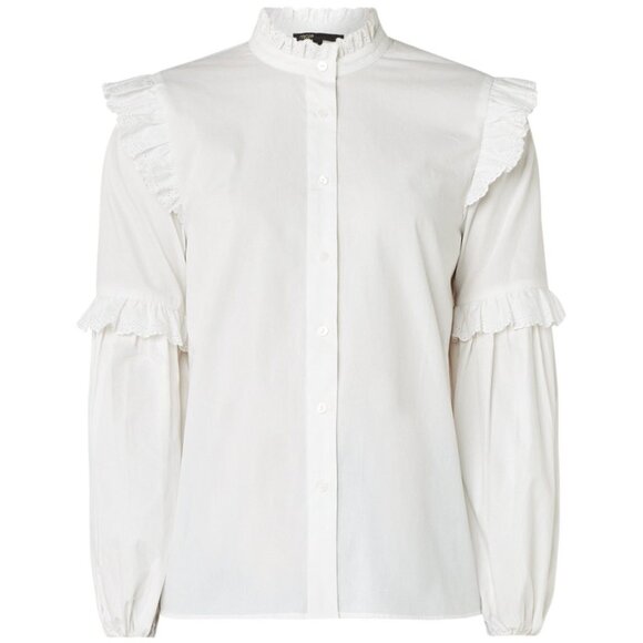 Maje BIANCO Loutan Balloon-Sleeve Poplin shirt with frills - Picture 2 of 9